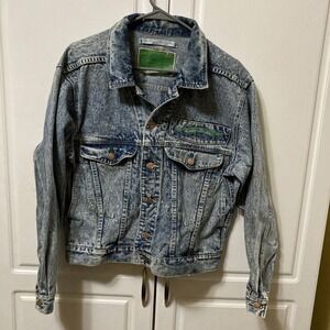 CODE BLEU Acid Wash Denim Jacket Distressed Blue Jean‎ Coat Men's Size S